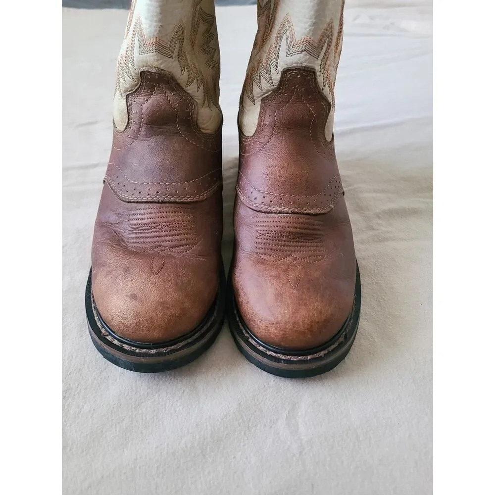 Justin WK4660 Stampede Brown Tan Leather Western Work Boots Men’s Size 7D